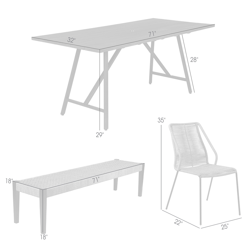 Armen Living Koala Clip Camino 6-Piece Outdoor Wood Dining Set in Gray/Black