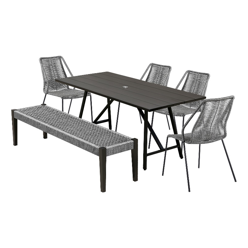 Armen Living Koala Clip Camino 6-Piece Outdoor Wood Dining Set in Gray/Black