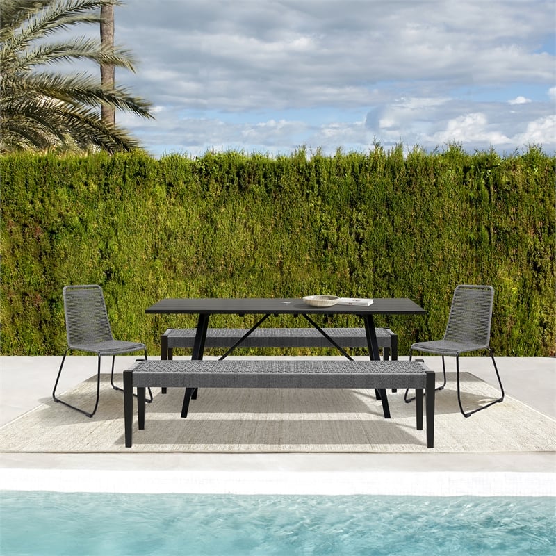 Armen Living Koala Shasta Camino 5-Piece Outdoor Wood Dining Set in Gray/Black
