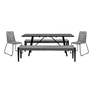 Armen Living Koala Shasta Camino 5-Piece Outdoor Wood Dining Set in Gray/Black