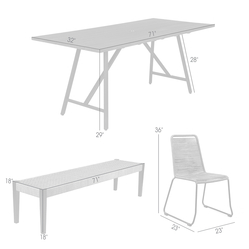 Armen Living Koala Shasta Camino 6-Piece Outdoor Wood Dining Set in Gray/Black