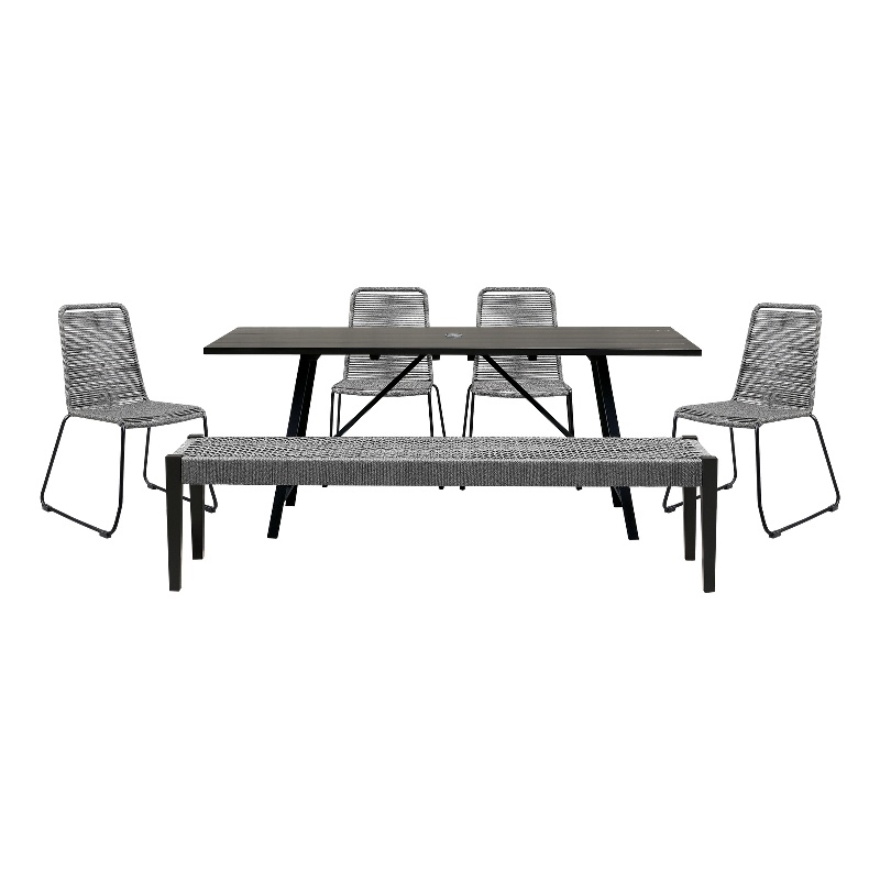Armen Living Koala Shasta Camino 6-Piece Outdoor Wood Dining Set in Gray/Black