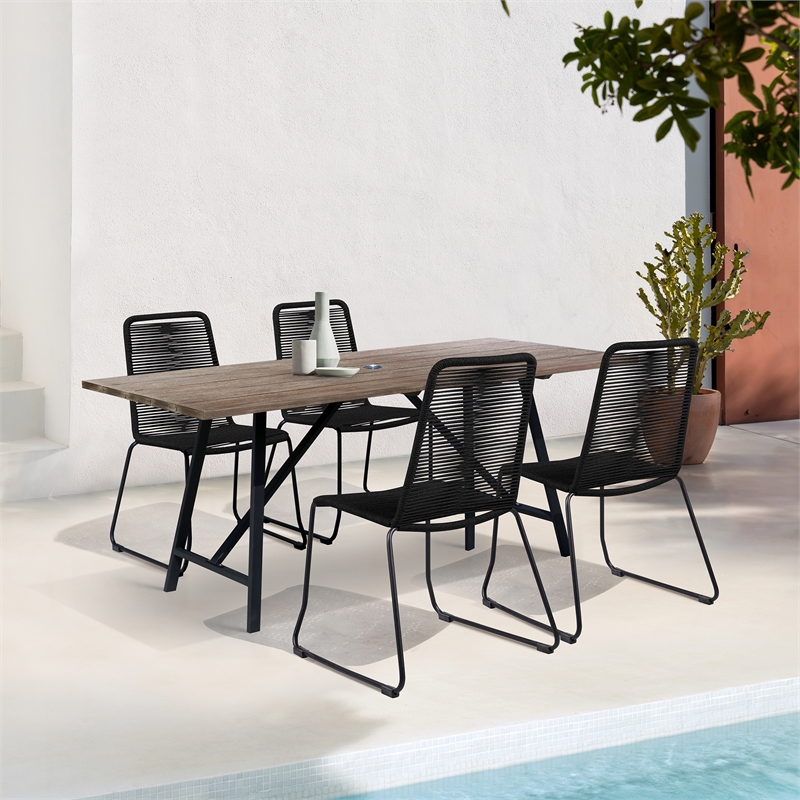 Armen Living Koala Shasta 5-Piece Wood Outdoor Dining Set in Black/Natural