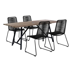 Armen Living Koala Shasta 5-Piece Wood Outdoor Dining Set in Black/Natural