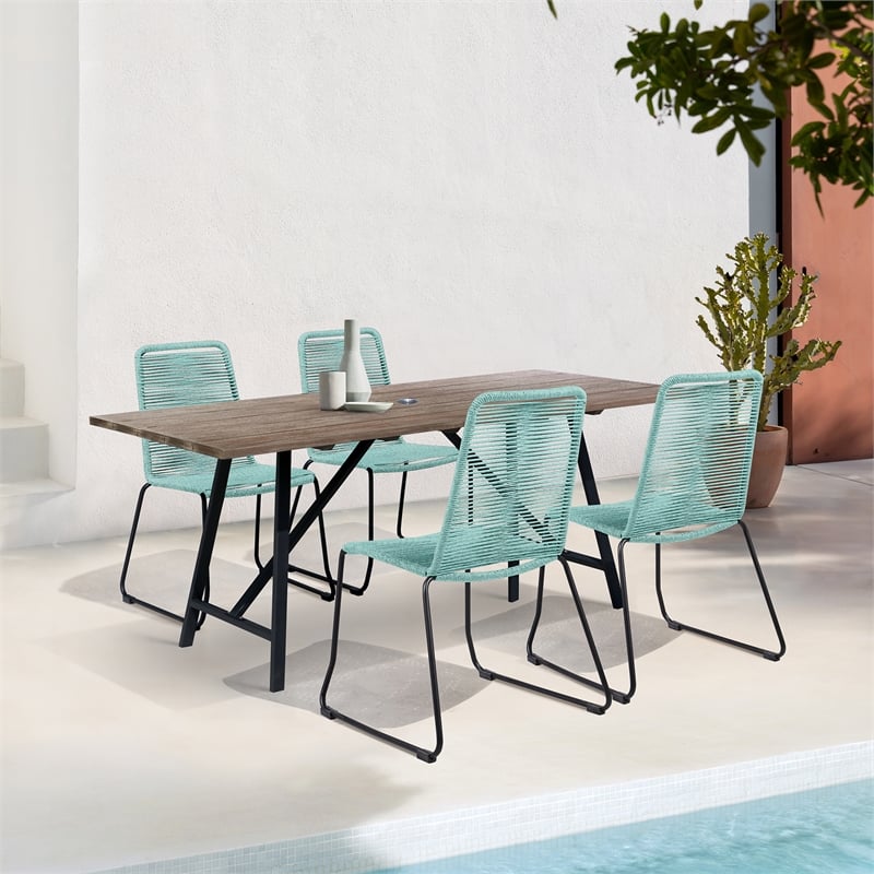 Armen Living Koala Shasta 5-Piece Wood Outdoor Dining Set in Wasabi/Natural