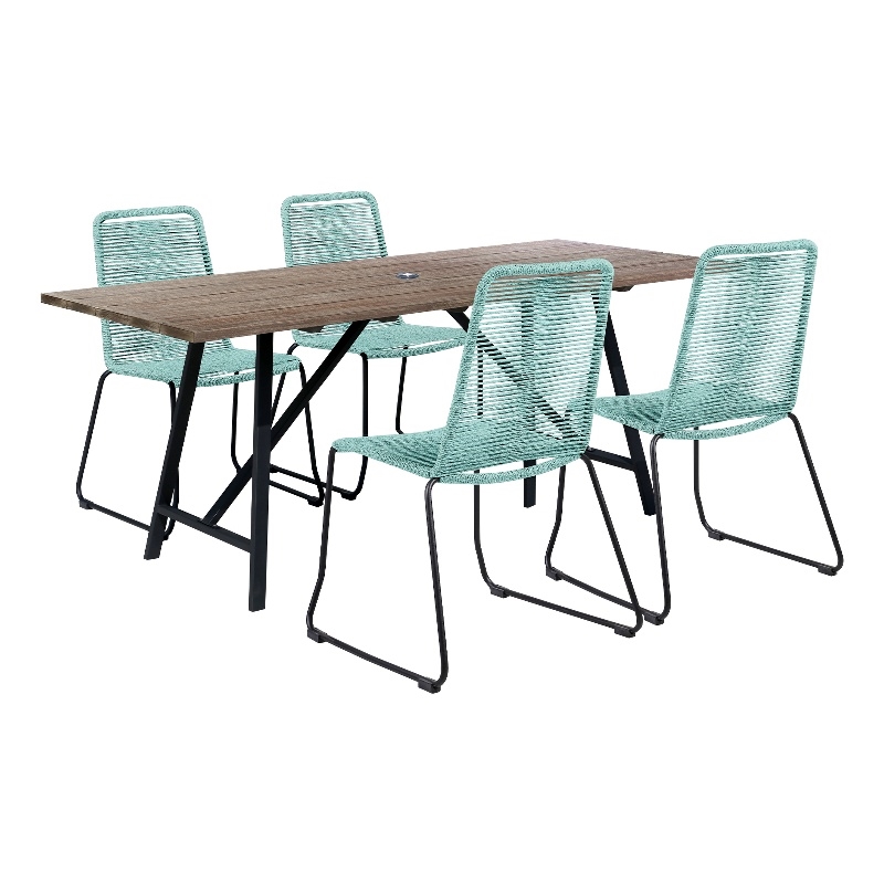 Armen Living Koala Shasta 5-Piece Wood Outdoor Dining Set in Wasabi/Natural