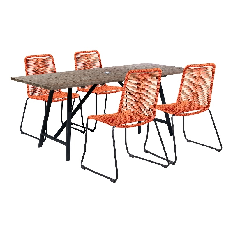 Armen Living Koala Shasta 5-Piece Wood Outdoor Dining Set in Tangerine/Natural