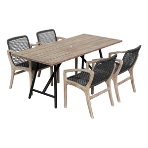 Armen Living Koala Brighton 5-Piece Wood Outdoor Dining Set in Natural/Charcoal