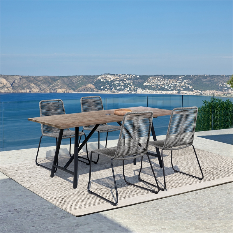 Armen Living Koala Shasta 5-Piece Wood Outdoor Dining Set in Gray/Natural
