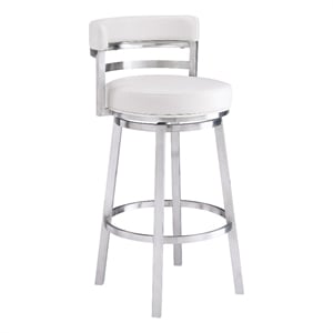 Armen Living Titana 30&quot Modern Faux Leather Swivel Bar Stool in White/Chrome