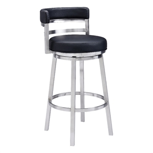 Armen Living Titana 26&quot Modern Faux Leather Swivel Counter Stool in Black/Chrome