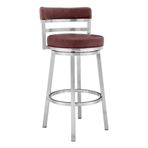 Armen Living Titana 26&quot Modern Faux Leather Swivel Counter Stool in Red/Chrome