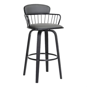 Armen Living Willow 30&quot Faux Leather & Wood Swivel Bar Stool in Gray/Black