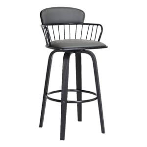 Armen Living Willow 25.5&quot Faux Leather & Wood Swivel Counter Stool in Gray/Black