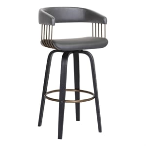 Armen Living Topanga 30.5&quot Modern Faux Leather & Wood Bar Stool in Gray/Black