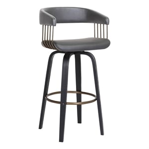 Armen Living Topanga 26&quot Modern Faux Leather & Wood Counter Stool in Gray/Black