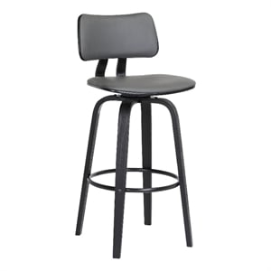 Armen Living Pico 30&quot Faux Leather & Metal Swivel Bar Stool in Gray/Black