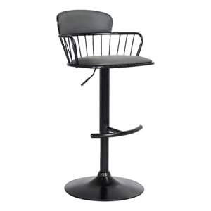 Armen Living Nash 24.5-33&quot Modern Faux Leather & Metal Bar Stool in Gray/Black
