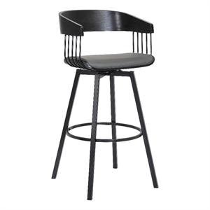 Armen Living Athena 27&quot Faux Leather & Metal Swivel Counter Stool in Gray/Black