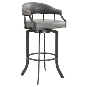 Armen Living Pharaoh 26&quot Faux Leather & Metal Swivel Counter Stool in Gray/Black