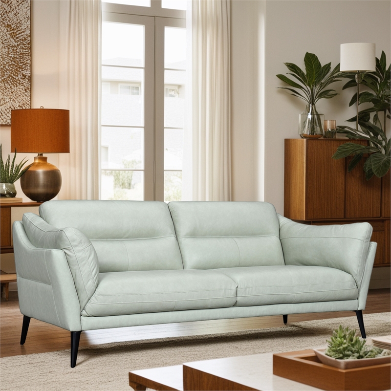 Armen Living Franz Upholstered Metal & Leather Sofa in Black/Mint