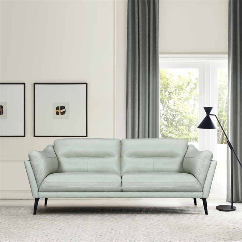 Armen Living Franz Upholstered Metal & Leather Sofa in Black/Mint