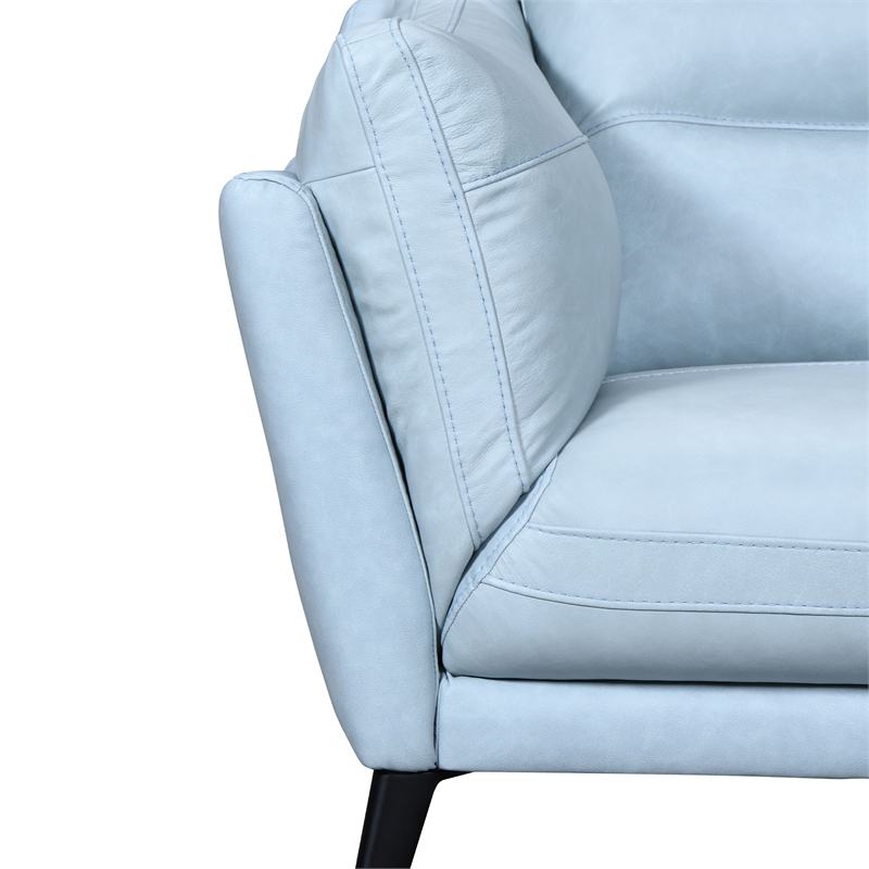 Armen Living Franz Upholstered Metal & Leather Sofa in Black/Sky Blue