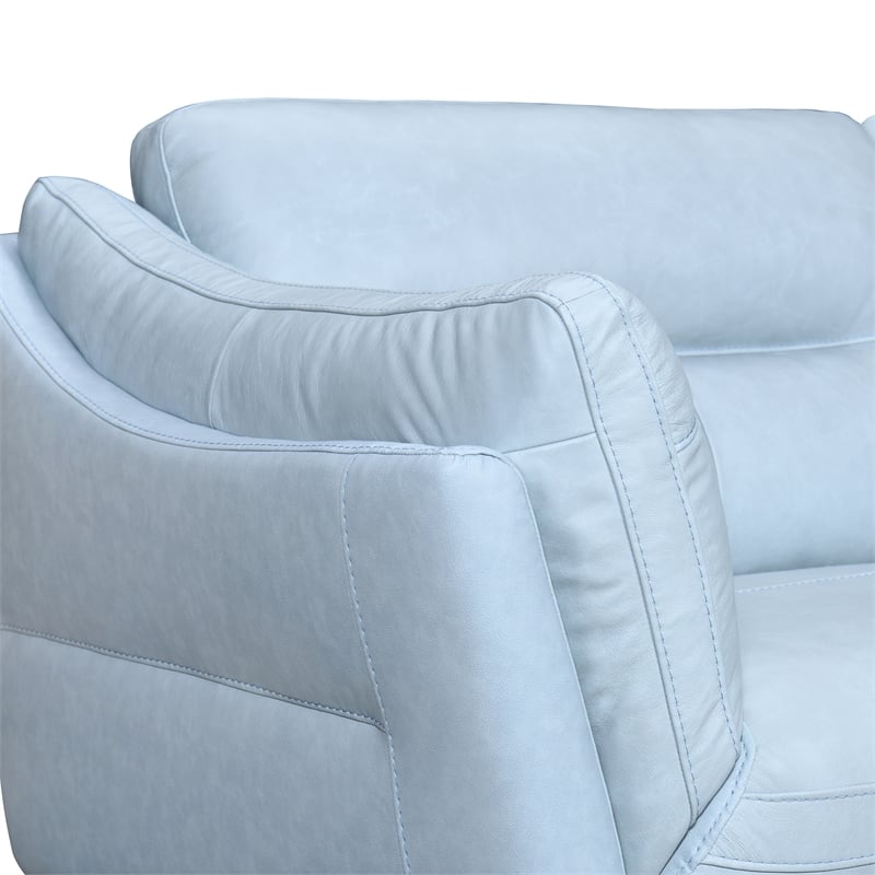Armen Living Franz Upholstered Metal & Leather Sofa in Black/Sky Blue