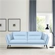 Armen Living Franz Upholstered Metal & Leather Sofa in Black/Sky Blue