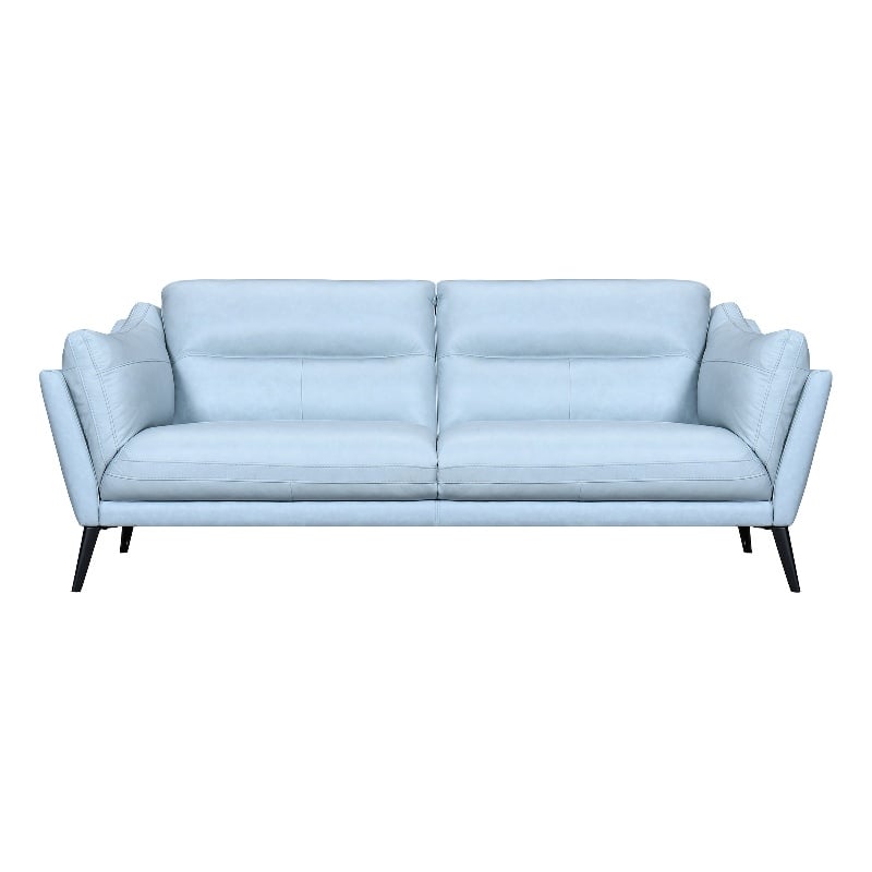 Armen Living Franz Upholstered Metal & Leather Sofa in Black/Sky Blue