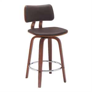 Armen Living Pico 26&quot Swivel Wood & Faux Leather Counter Stool in Walnut/Brown