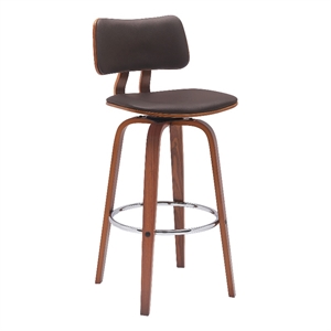 Armen Living Pico 30&quot Swivel Wood & Faux Leather Bar Stool in Walnut/Brown