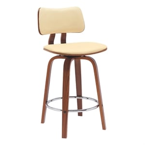 Armen Living Pico 26&quot Swivel Wood & Faux Leather Counter Stool in Walnut/Cream