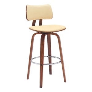 Armen Living Pico 30&quot Swivel Wood & Faux Leather Bar Stool in Walnut/Cream