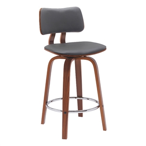 Armen Living Pico 26&quot Swivel Wood & Faux Leather Counter Stool in Walnut/Gray