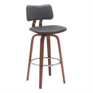 Armen Living Pico 30&quot Swivel Wood & Faux Leather Bar Stool in Walnut/Gray
