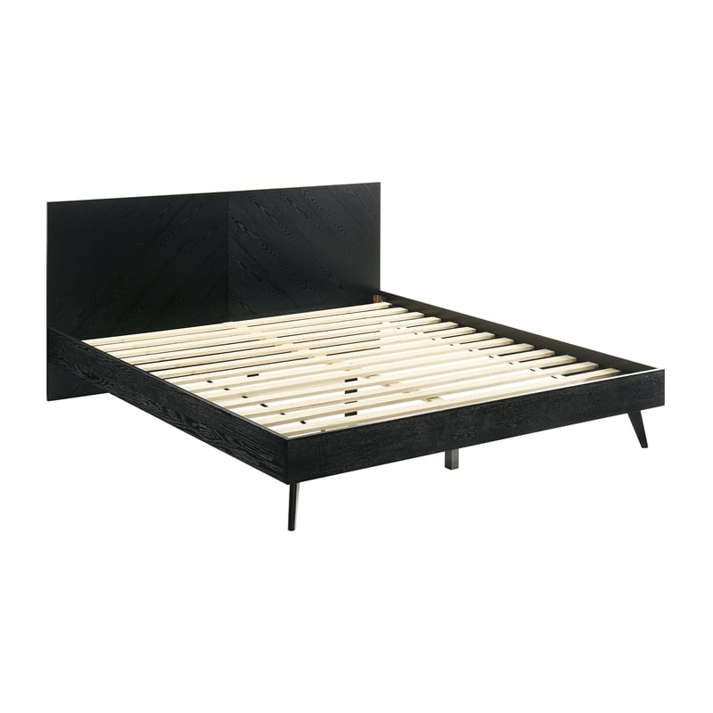 Armen Living Petra King Platform Wood Bed Frame with Tapered Legs in Black
