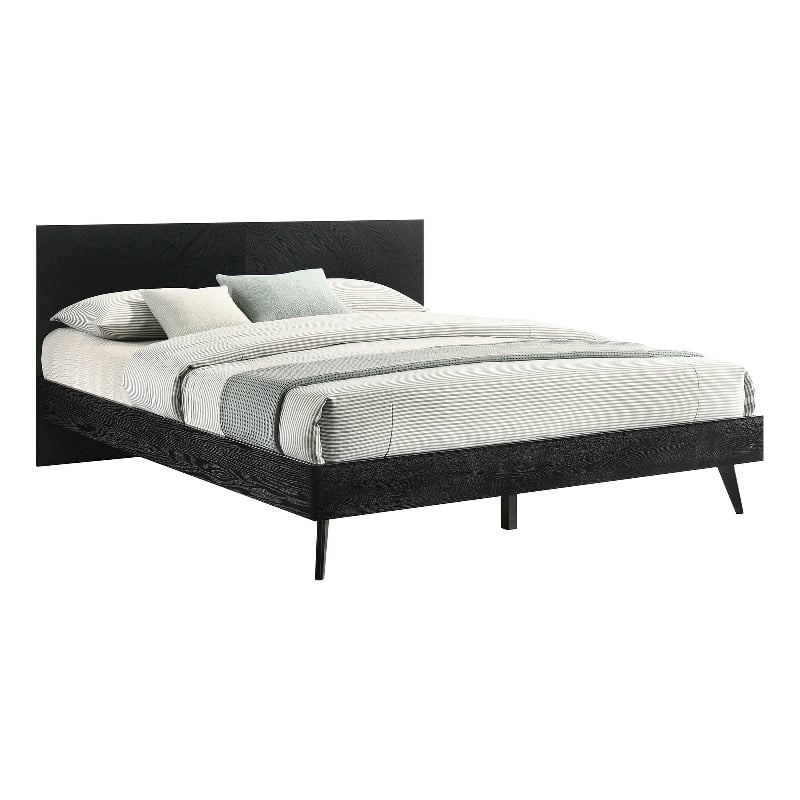 Armen Living Petra King Platform Wood Bed Frame with Tapered Legs in Black