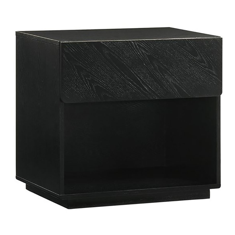 Armen Living Petra 1-Drawer Mid-Century Wood Nightstand in Black