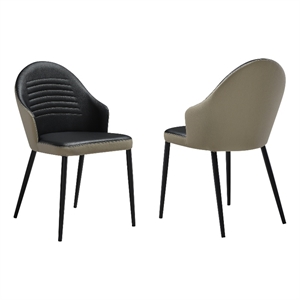 Armen Living Rocco 18&quot Faux Leather Dining Chair in Taupe Gray/Black (Set of 2)