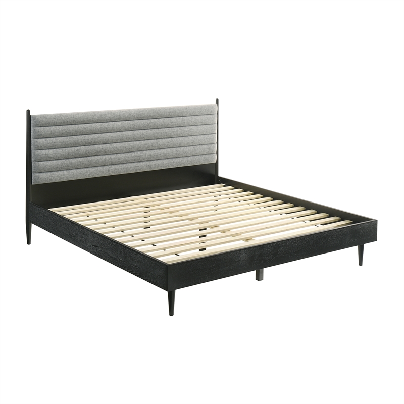 Armen Living Artemio King Platform Wood Bed Frame with Slim Track Arms in Black