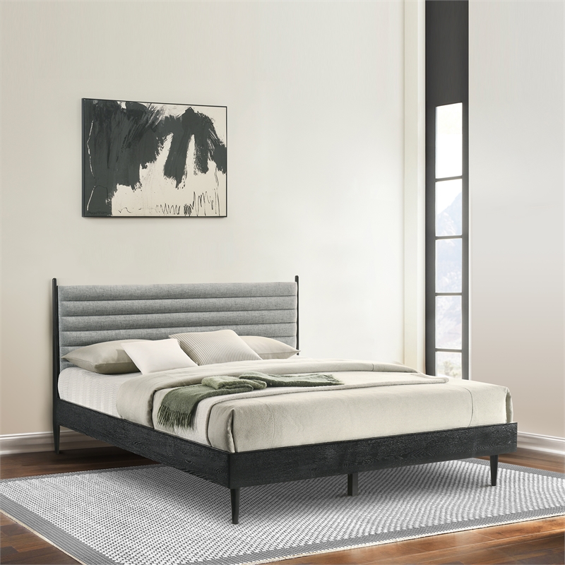 Armen Living Artemio King Platform Wood Bed Frame with Slim Track Arms in Black