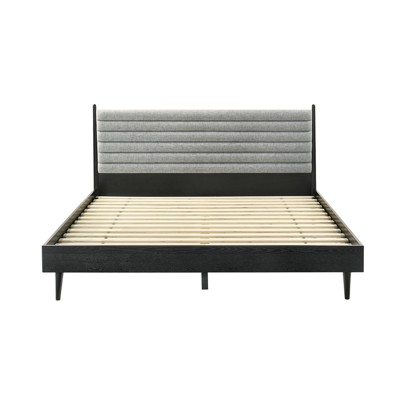 Armen Living Artemio King Platform Wood Bed Frame with Slim Track Arms in Black