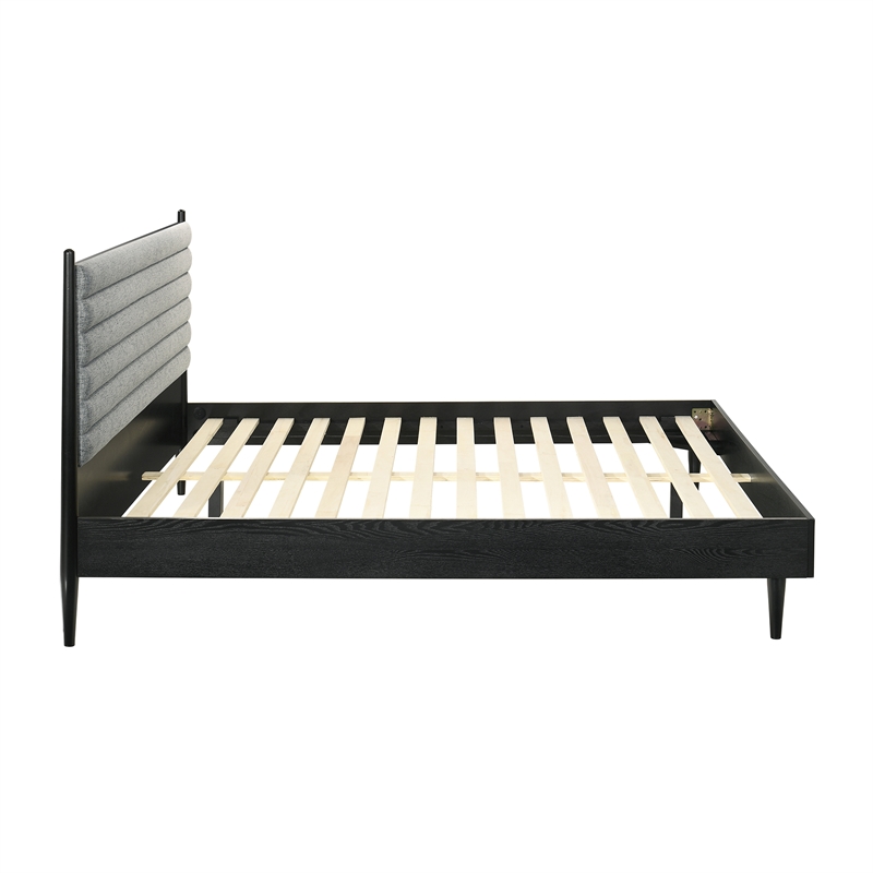 Armen Living Artemio King Platform Wood Bed Frame with Slim Track Arms in Black