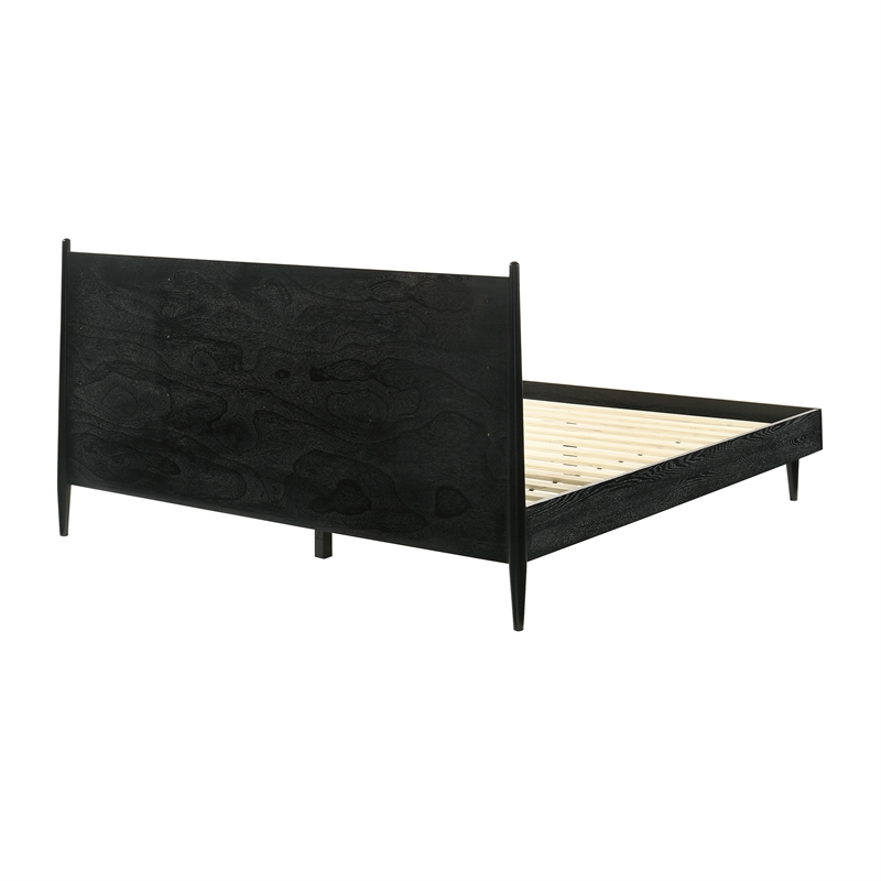 Armen Living Artemio King Platform Wood Bed Frame with Slim Track Arms in Black