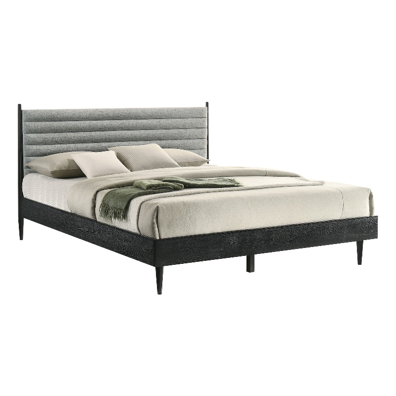 Armen Living Artemio King Platform Wood Bed Frame with Slim Track Arms in Black