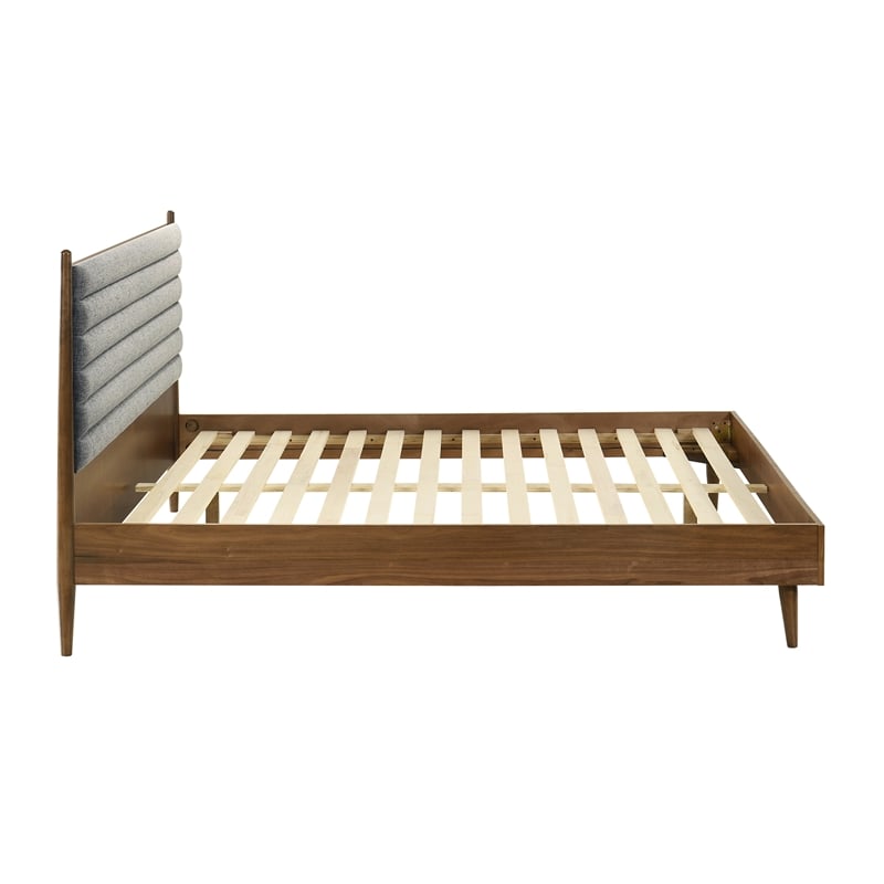 Armen Living Artemio King Platform Wood Bed Frame with Slim Track Arms in Walnut
