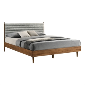 Armen Living Artemio King Platform Wood Bed Frame with Slim Track Arms in Walnut