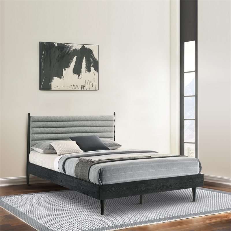Armen Living Artemio Queen Platform Wood Bed Frame with Slim Track Arms in Black