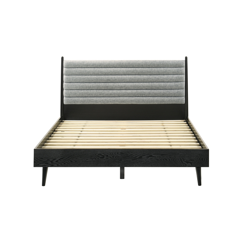 Armen Living Artemio Queen Platform Wood Bed Frame with Slim Track Arms in Black